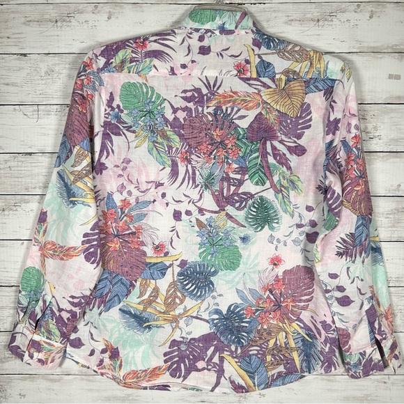 Tommy Bahama Linen Polyester Tropical Palm Shirt Women’s Sz Medium Long Sleeve - Picture 3 of 7